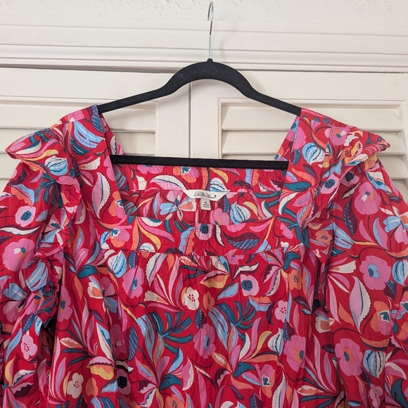 Floral Ruffle Sleeve Top - Pink and Blue - Picture 2 of 7